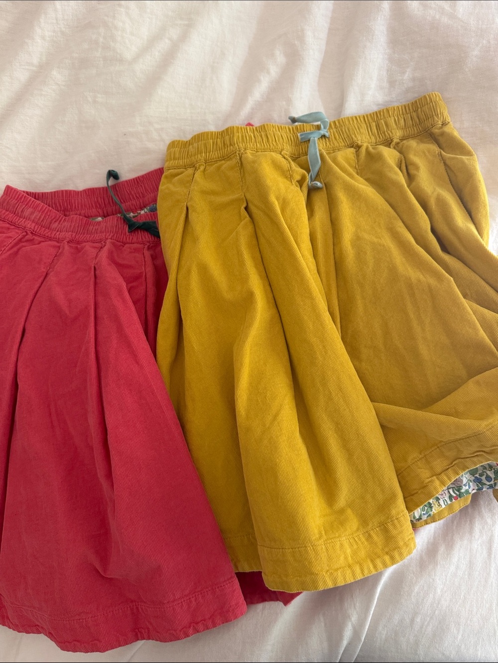 Mini Boden Girls' Yellow and Pink Corduroy Skirts